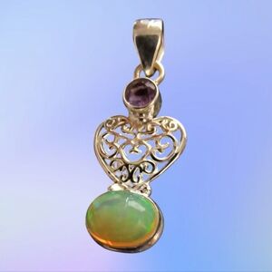 Ethiopian Opal, Amethyst & Sterling Silver Heart Pendant
